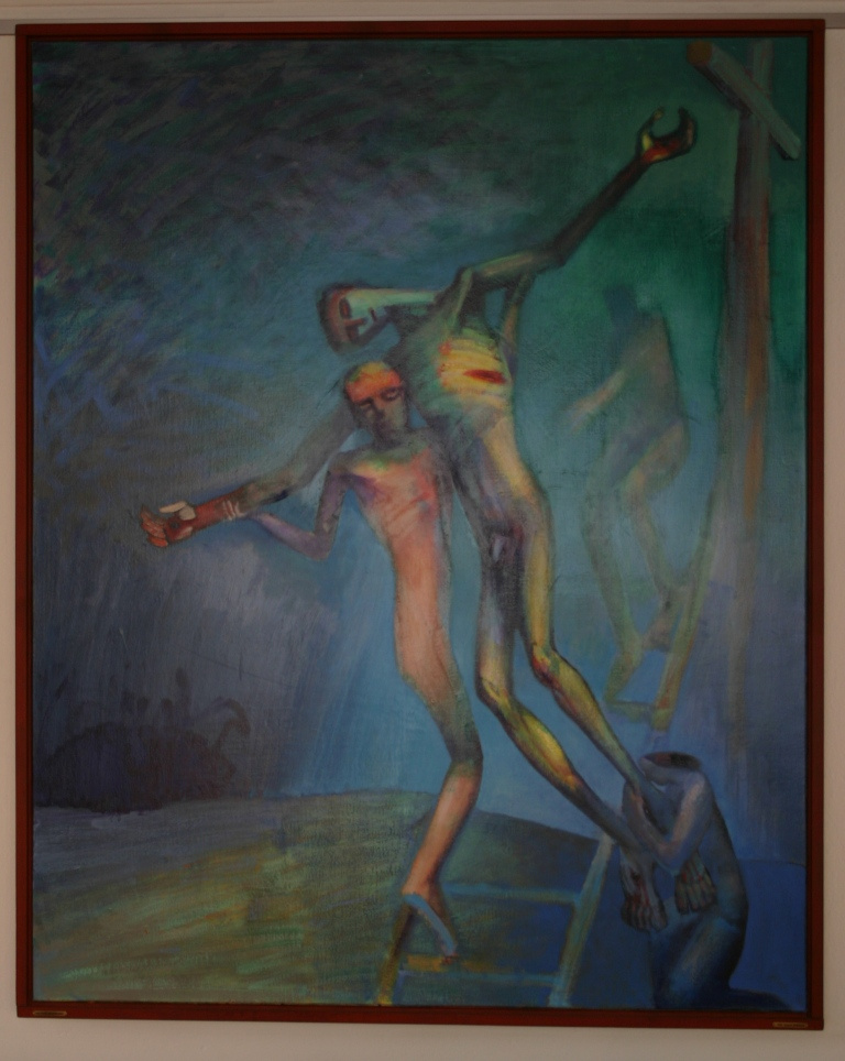 Expressionistisches Gemälde der Kreuzabnahme Christi.